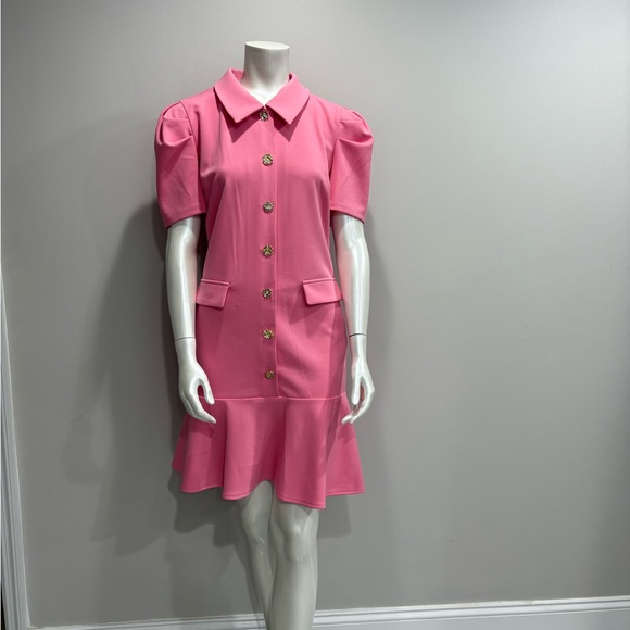 KARL LAGERFELD Women's Collared Short Puffed Sleeve Above The Knee Sheath Dress